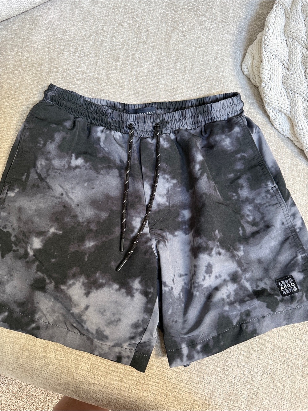 Aero Swim or athletic  Shorts — Black & Gray Tie-Dye XS
